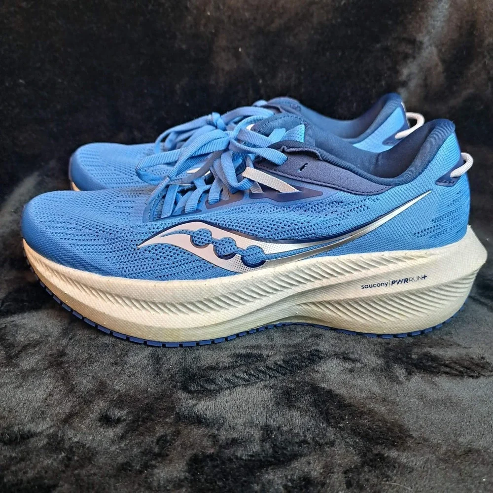 Saucony Triumph 21 Women's Road Running Shoes Size 7.5 Blue White Lace Up NOSOLE